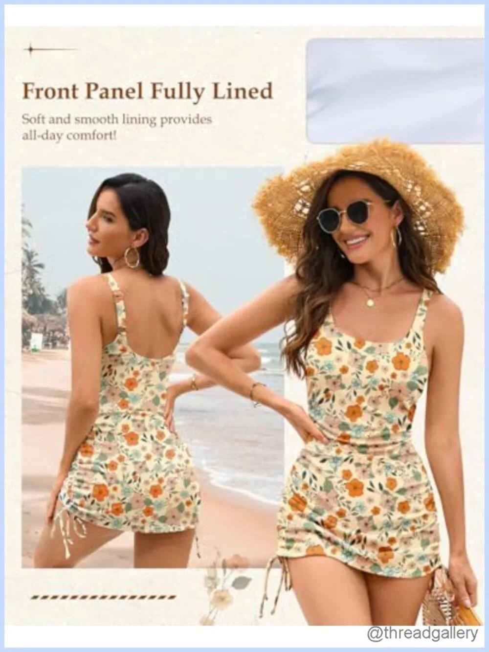 Women's Ribbed One Piece Swim Dress Modest Ruching Push Up